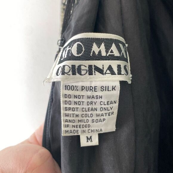 VINTAGE SHO MAX ORIGINALS Embellished Asymmetrical Silk Dress Size Medium GUC - Picture 7 of 8